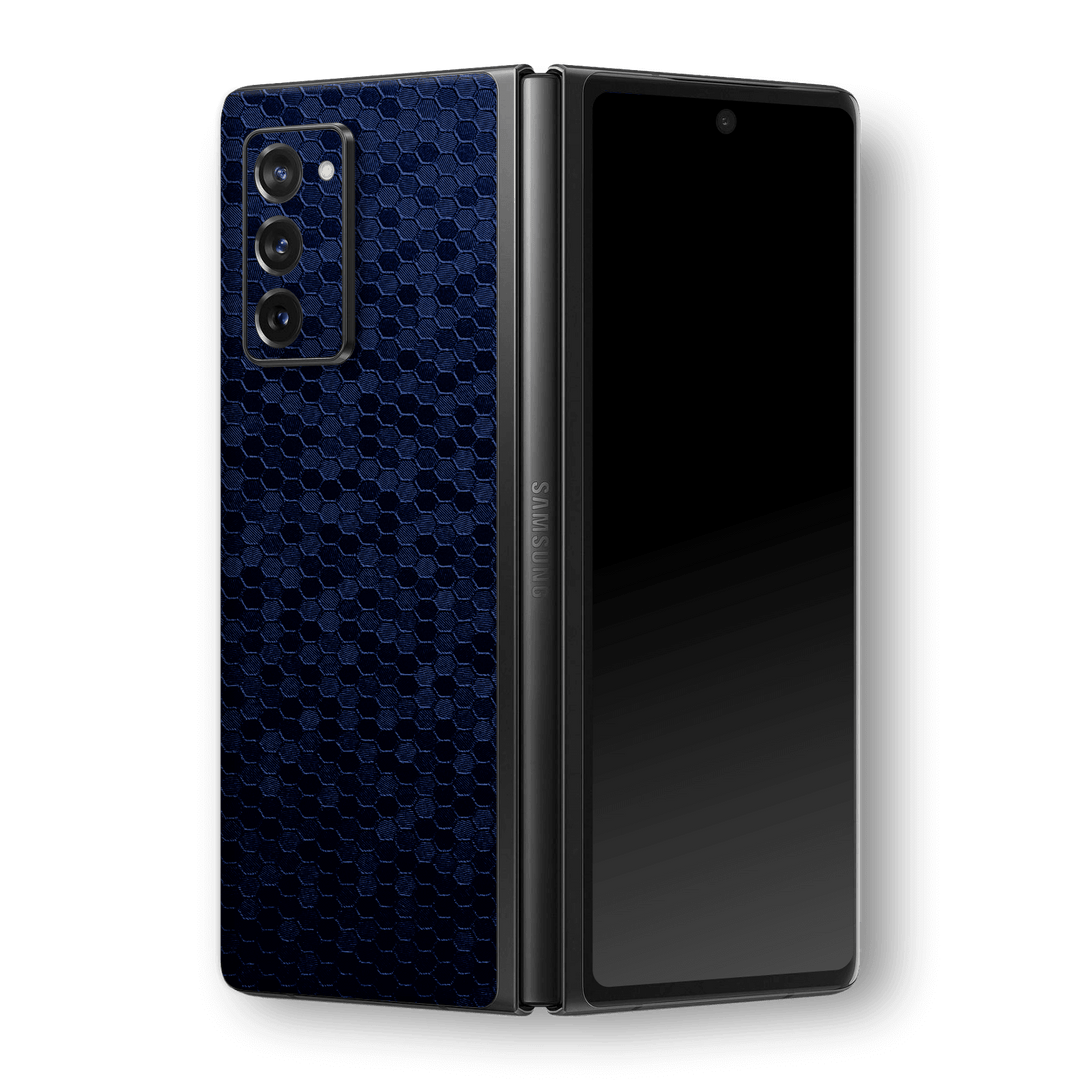 Samsung Galaxy Z Fold 2 Luxuria Navy Blue Honeycomb 3D Textured Skin Wrap Sticker Decal Cover Protector by EasySkinz | EasySkinz.com