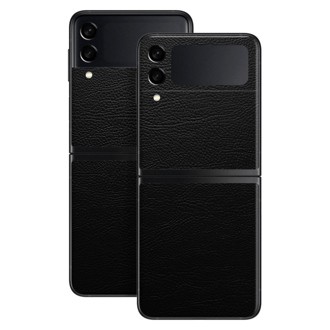 Samsung Galaxy Z Flip 3 Luxuria Riders Black Leather Jacket 3D Textured Skin Wrap Sticker Decal Cover Protector by EasySkinz | EasySkinz.com